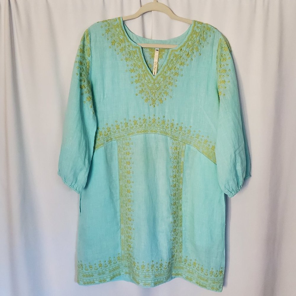Uncle Frank Linen Turquoise & Green Dress